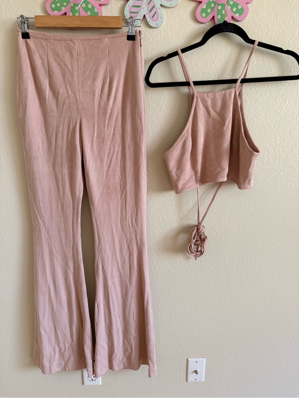 House of CB Blush Pink Flare Pants & Crop Top Set Size S